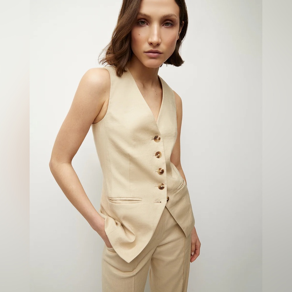 Veronica Beard Liff Khaki Stretch-Linen Vest